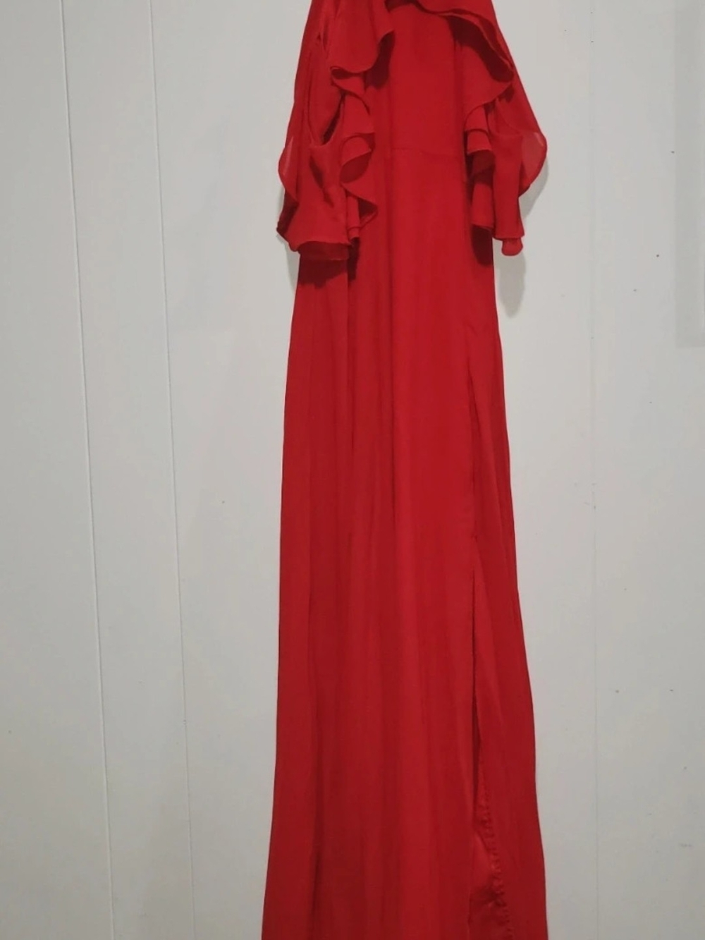 SHEIN Red Ruffle Sleeve Maxi Dress